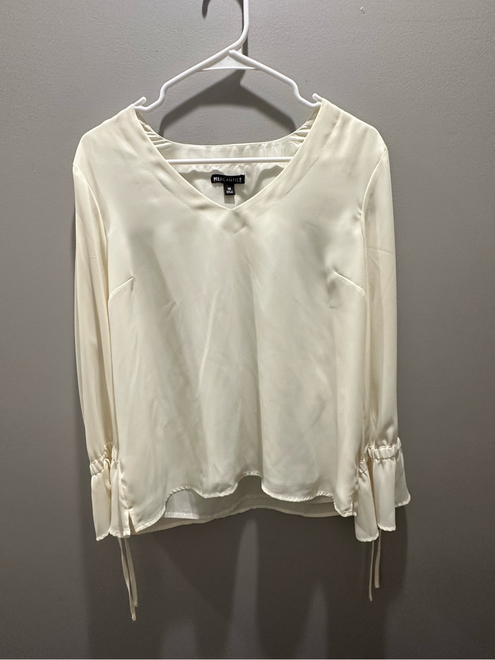 J. Crew Cream V-Neck Long Sleeve Blouse with Tie Cuffs